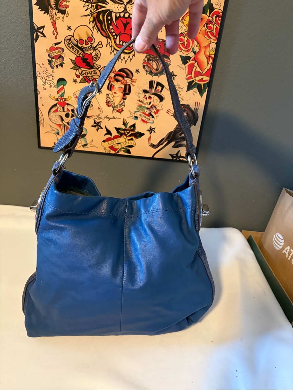 Coach Blue Leather Hobo Shoulder Bag in Very Good Condition